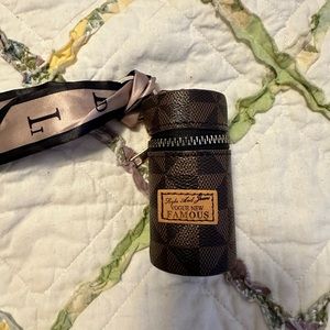 Brown checkered keychain pouch